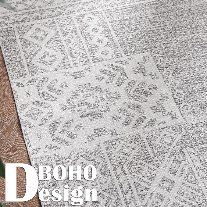 jinchan Area Rug 2x3 Ultra-Thin Door Mat Washable Vintage Boho Geometric Entryway Rug Non-Slip Non-Shedding Carpet for Bathroom Bedroom Laundry Room Grey Ivory