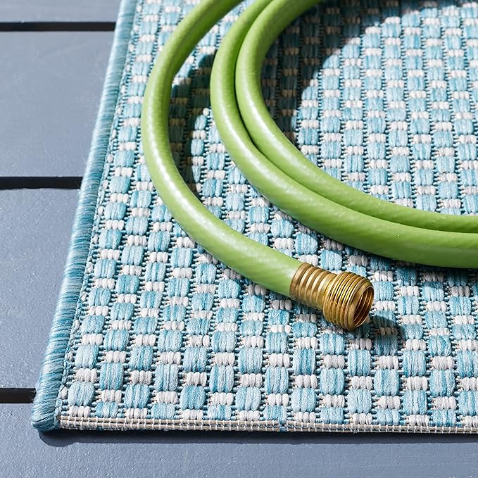 SAFAVIEH Courtyard Collection Accent Rug - 2'3" x 5', Aqua & Grey, Non-Shedding & Easy Care, Indoor/Outdoor & Washable-Ideal for Patio, Backyard, Mudroom (CY8521-37121)