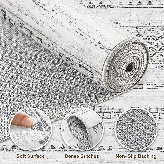6x9 Area Rugs Living Room: Washable Boho Large Neutral Soft Farmhouse Rug Stain Resistant Modern Indoor Floor Non Slip Accent Carpet for Bedroom Nursery Kids Playroom Office Dining Room Dorm- Grey