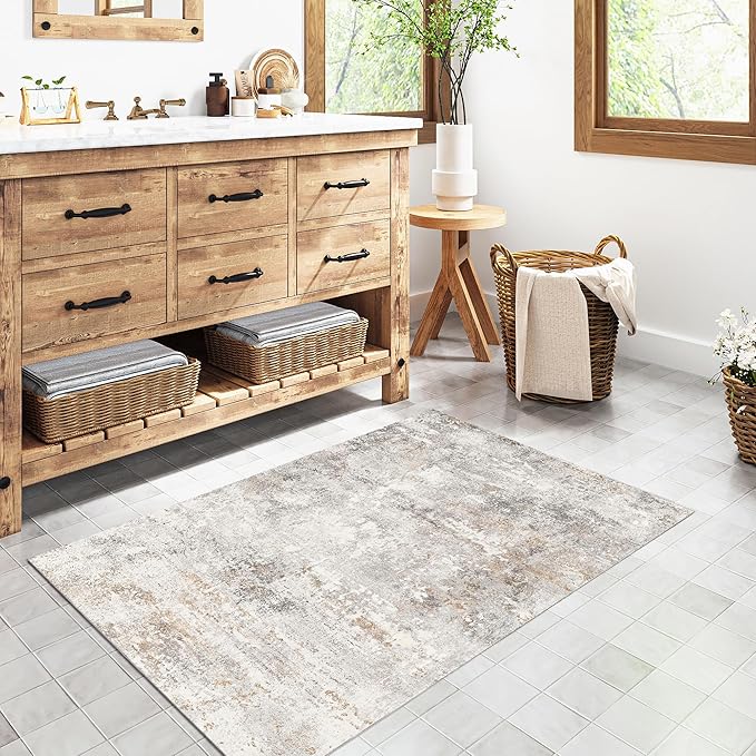 3x5 Washable Rugs Hallway Area Rug Indoor Accent Rug Abstract Non Slip Low Pile Carpet Distressed Throw Rug for Bedroom Living Room Office Dining Room Kitchen Laundry Room Bathroom