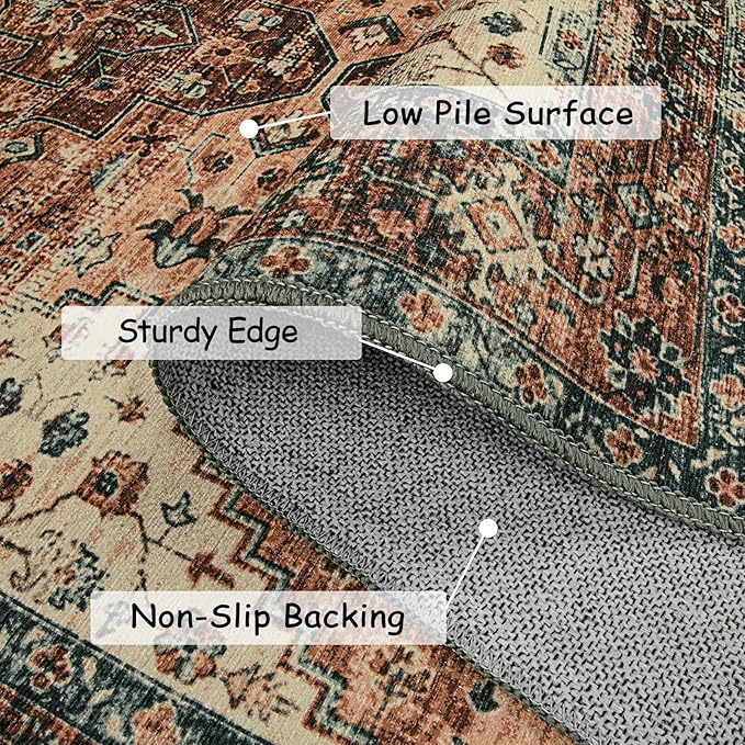 Moynesa Ultra-Thin Washable Rug - 2x4 Laundry Room Rug Non-Slip Kitchen Runner, Vintage Stain Resistant Non-Shedding Carpet for Bathroom, Living Room, Hallway, Brown