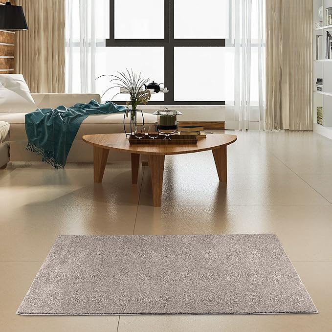 Furnish my Place Modern Indoor/Outdoor Commercial Solid Color Rug - Beige, 60" x 120" Half Round, Pet and Kids Friendly Rug. Made in USA, Area Rugs Great for Kids, Pets, Event, Wedding