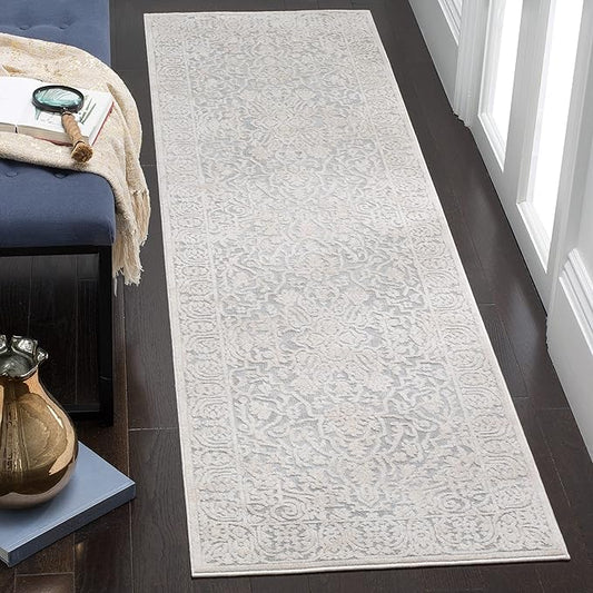 SAFAVIEH Reflection Collection Runner Rug - 2'3" x 8', Light Grey & Cream, Vintage Distressed Design, Non-Shedding & Easy Care, Ideal for High Traffic Areas in Living Room, Bedroom (RFT670C)