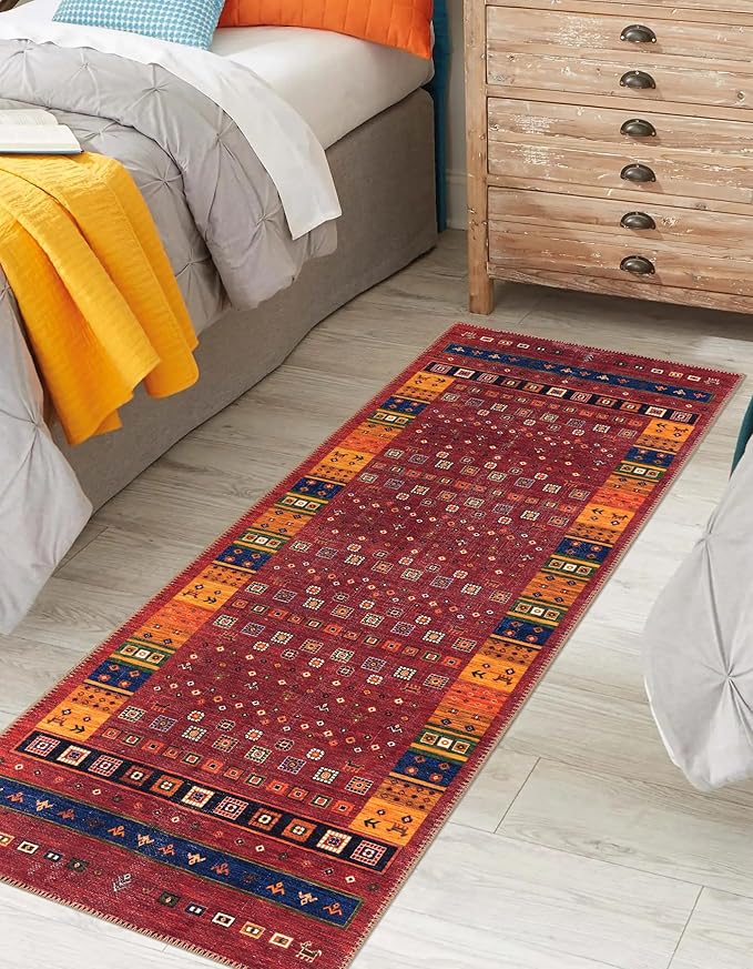 Keen Home Design 2x10 Rug - Machine Washable Runner Rug with Non-Slip Backing, Ideal for Hallway, Entryway, Kitchen, Laundry Room - Vintage, Easy Clean, Durable, Low Pile Rug - (2'6" x 10')