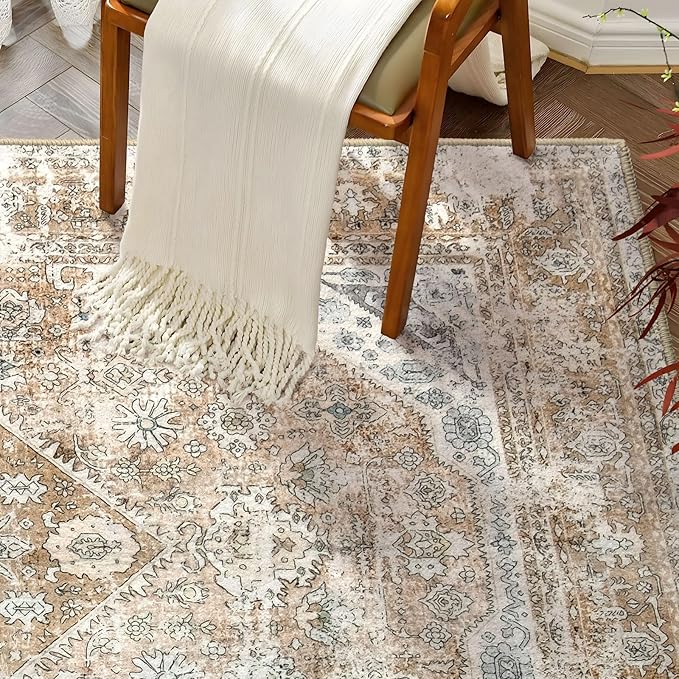 Boho Runner Rugs for Bedroom Hallways Washable Runner Rug Non Slip Throw Carpet for Entryway Bathroom Kitchen Bedside Girls Cute Long Soft Floral Light Gray Beige Home Decor 2'x6'