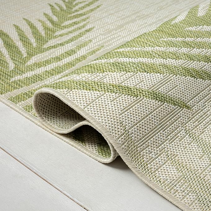 LR Home 5 x 7 Indoor/Outdoor Area Rug for Home Decor | Coastal Palm Leaf Carpet for Living Room, Bedroom, playroom, Patio, Garden | Modern Farmhouse Rug | Green/Beige