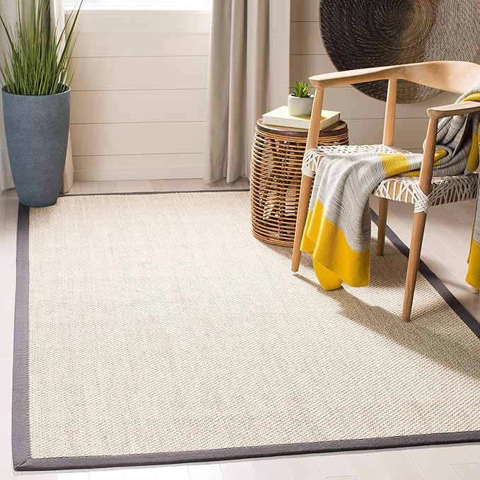 Safavieh Natural Fiber Collection 4' Square Marble/Dark Grey NF143D Border Sisal Area Rug