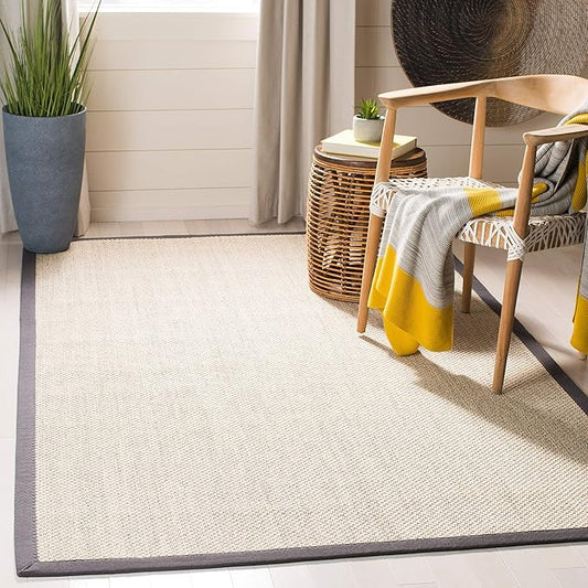 Safavieh Natural Fiber Collection Area Rug - 6' x 8', Marble & Dark Grey, Sisal with Cotton Border, Ideal for The Living Room, Bedroom, Dining Room (NF143D-68)