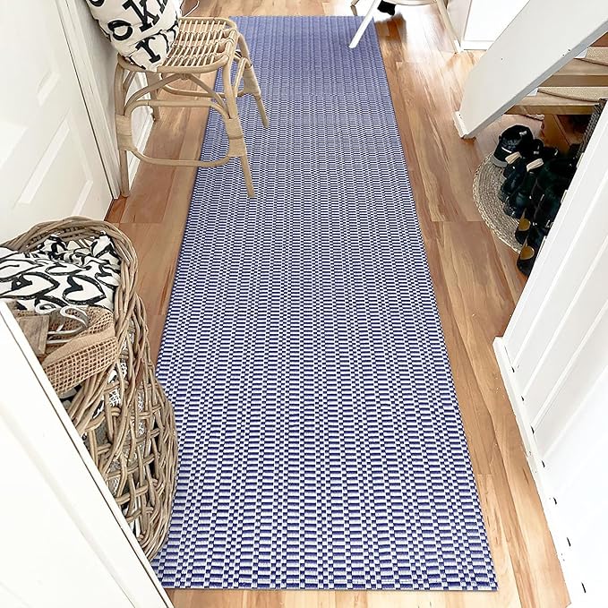 KOZYFLY Washable Runner Rug 2x8 ft Hallway Kitchen Runner Rugs with Rubber Backing Bobo Navy and White Entryway Runner Indoor, Carpet Runners for Hallway Kitchen Entryway Bedroom, Navy/White