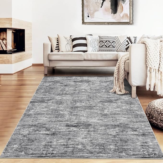 Bedroom Area Rug 4x6 Modern Abstract Area Rug Stain Resistant Living Room Rug Contemporary Dining Room Rug Non-Slip Solid Rug Aesthetic Accent Floor Carpet for Kitchen Office, Ivory/Grey