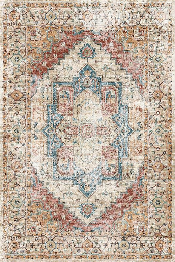 Yancorp 2'x3' Boho Throw Rug for Bedroom Non Slip Washable Rug Vintage Carpet Small Rug for Entrance Indoor Floor Mats Bedroom Kitchen Entryway Rug Bath Rug Orange