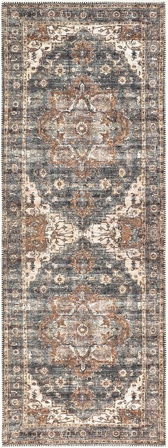 Keen Home Design 2x10 Rug - Machine Washable Runner Rug with Non-Slip Backing, Ideal for Hallway, Entryway, Kitchen, Laundry Room - Vintage, Easy Clean, Durable, Low Pile Rug - (2'6" x 10')