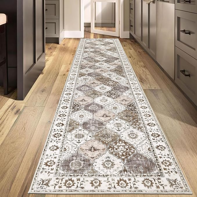 HEBE Hallway Runner Rug 2'x10' Washable Vintage Distressed Area Rugs Non Slip Laundry Rug Runner Boho Floor Carpet Runners for Hallways Entryway Laundry Room Kitchen Bathroom