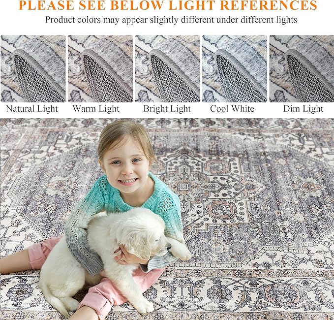 Vintage Area Rug, 2x3 Washable Rugs for Living Room Bedroom Entryway Indoor Door mat, Distressed Boho Country Accent Rugs, Thin Low-Pile Floor Carpet for Kids Pet (Brown)