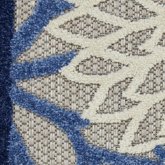 Nourison Aloha Indoor/Outdoor Blue/Multicolor 3'6" x 5'6" Area Rug, Tropical, Botanical, Easy Cleaning, Non Shedding, Bed Room, Living Room, Dining Room, Deck, Backyard, Patio (3x5)