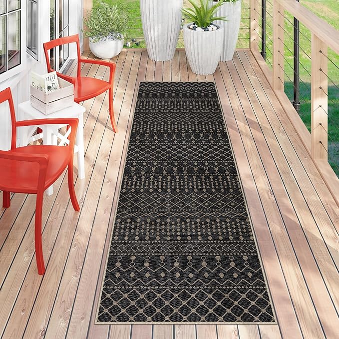 Lahome Washable Long Rug Runners for Hallways Non Slip, 2'6"x8 Jute Black Kitchen Runners Rug with Rubber Backing, Farmhouse Indoor Outdoor Runner Rugs, Moroccan Modern Carpet Runner for Entry Bedroom
