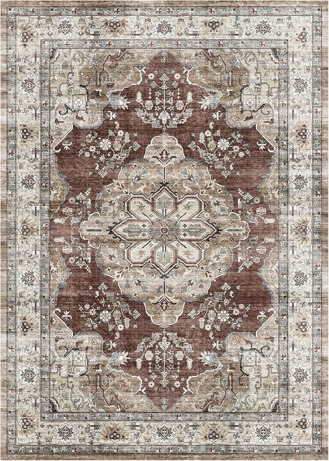 Vintage Area Rug 3x5 for Bedroom, Small Distressed for Kitchen Entryway Bathroom Living Room Office Carpet
