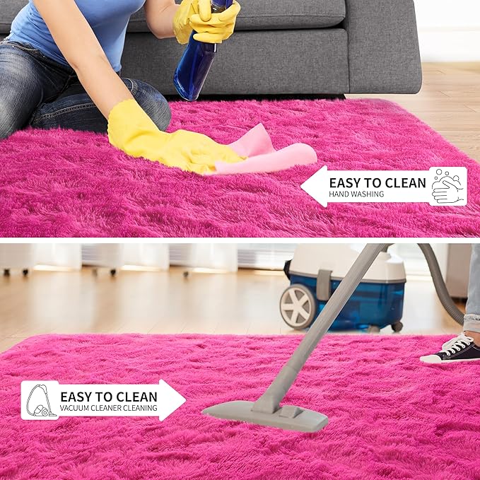 Tepook Super Soft Fluffy Rug for Bedroom, Modern Shaggy Rug Fuzzy Kids Rug for Living Room, Plush Indoor Nursery Home Decor Rug with Non-Slip Bottom, Hot Pink, 5 X 8 Feet