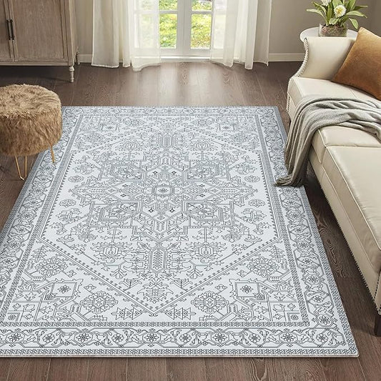 Washable Area Rug 6x9 Non-Slip Boho Rugs for Living Room Indoor Carpet for Bedroom Dining Room Black and White