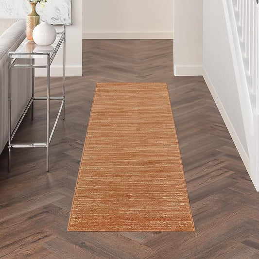 Nourison Essentials Indoor/Outdoor Rust 2'2" x 7'6 Area Rug, Easy Cleaning, Non Shedding, Bed Room, Living Room, Dining Room, Backyard, Deck, Patio (2x8)