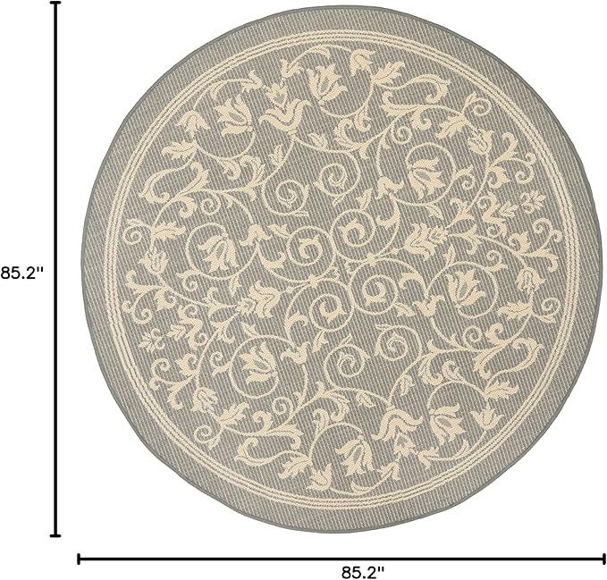 SAFAVIEH Courtyard Collection Area Rug - 7'1 Round, Grey & Natural, Scroll Design, Non-Shedding & Easy Care, Indoor/Outdoor & Washable-Ideal for Patio, Backyard, Mudroom (CY2098-3606)