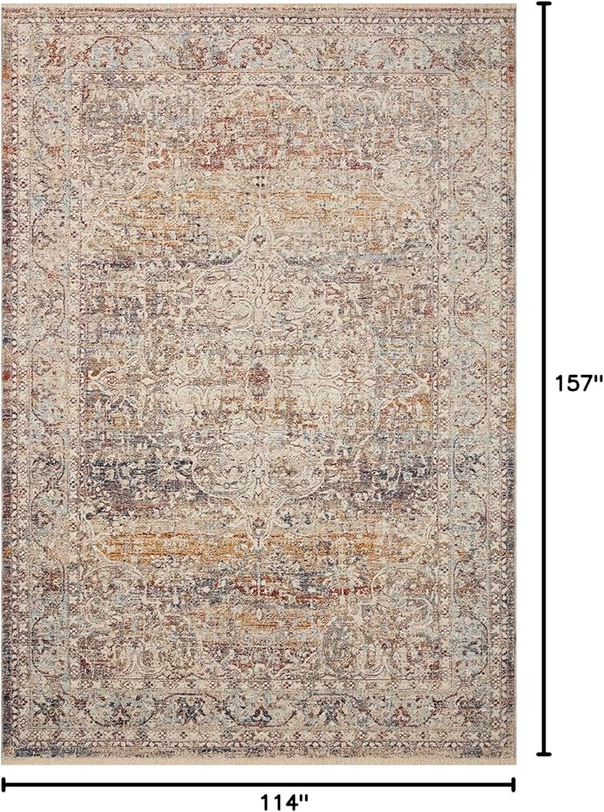 Loloi Sorrento Collection 9'-6" x 13'-1" Area Rug in Natural/Multi - Vintage Inspired Patterned Area Rug, Unique Area Rug for Living Room, Bedroom, Dining Area