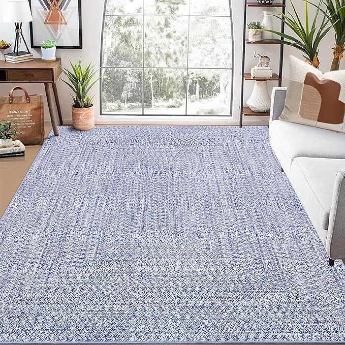 Washable Rug 9x12 Area Rug for Bedroom Printed Braided Modern Living Room Rug Soft Large Area Rug Non Slip Throw Rugs Stain Resistant Carpet for Nursery Dining Room Office 9'x12' Light Blue