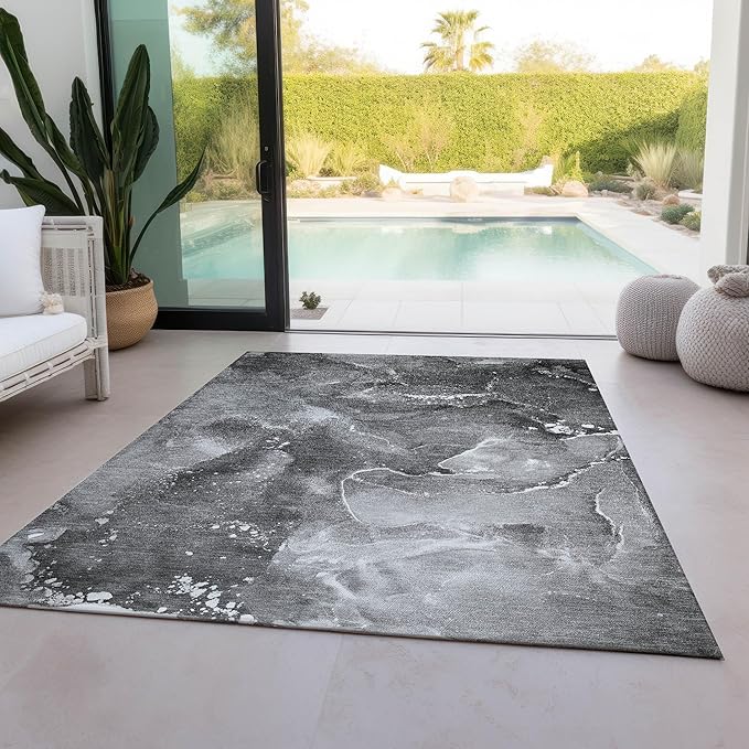 Addison Rugs Chantille ACN518 Gray 9' x 12 Indoor Outdoor Area Rug, Stain Resistant, Machine Washable, Non Shedding, Bedroom, Living Room, Dining Room, Kitchen Rug