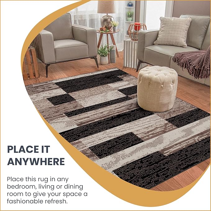 SUPERIOR Indoor Runner Area Rug with Jute Backing for Kitchen, Bedroom, Dorm, Living Room, Hallway, Entryway, Perfect for Hardwood Floors - Rockwood Modern Geometric Design, 2'6" X 10', Chocolate