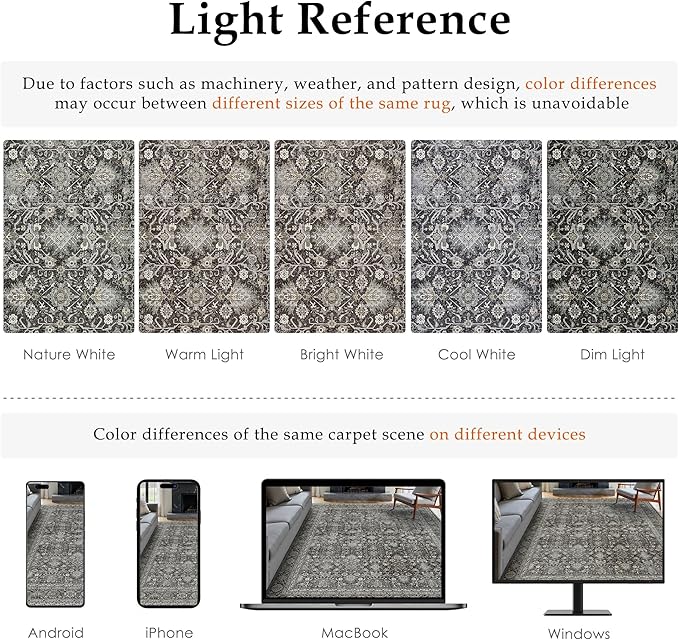 Vintage Area Rug 4x6 Black Entryway Office Washable Carpet Non Slip Bedroom Indoor Living Room Door Mat Low Pile Traditional Distressed Retro Accent Rug for Dining Room Bathroom Kitchen