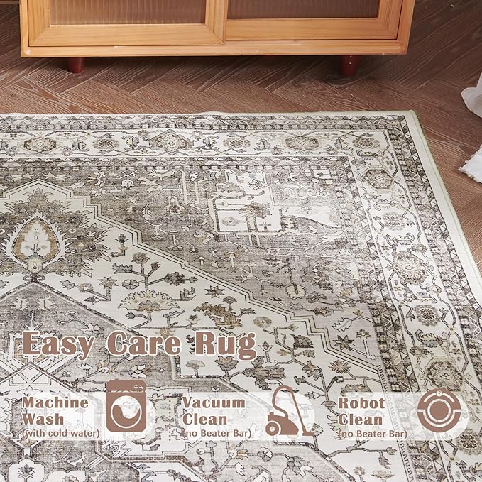 jinchan Runner Rug 2x6 Washable Hallway Rug Indoor Grey Taupe Vintage Kitchen Mat Ultra-Thin Lightweight Accent Non Slip Carpet for Bathroom Laundry Room Bedroom