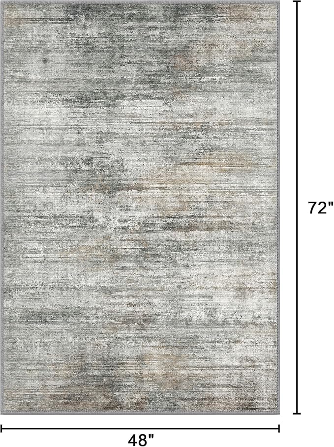 Bavni Area Rugs, Machine Washable Bedroom Rug, Abstrcat 4x6 Rug Non-Slip Rubberback, Modern Soft Foldable Rugs for Bedroom, Laundry, Office, Granite Gray