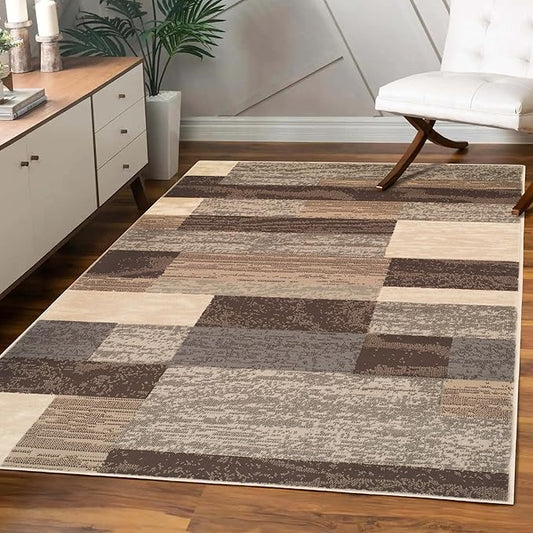 Superior Indoor Area Rug, Jute Backing, Plush Modern Rugs for Entryway, Kitchen Floors, Office Floor Cover, Color Block Rugs, Rockwood Collection, 6' x 9', Slate