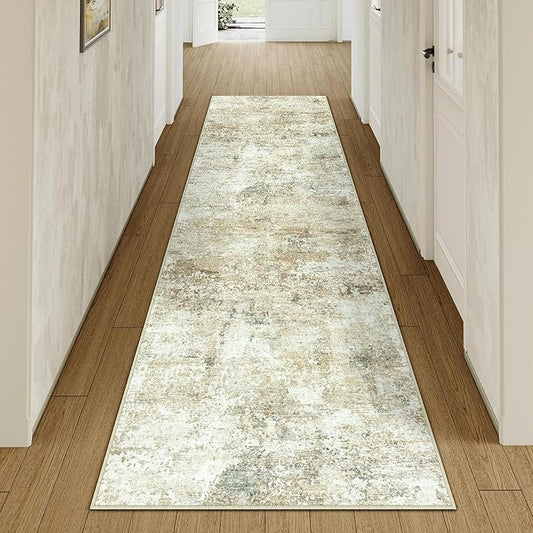 2x8 Runner Rug for Hallways Beige Grey Non Slip Washable Neutral Modern Abstract Indoor Rug Thin Soft Throw Low Pile Kitchen Carpet for Bedside, Bedroom, Bathroom, Entryway