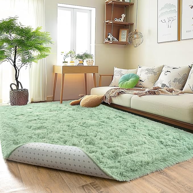 Ultra Fluffy Rug for Living Room Bedroom, 5x7 Fuzzy Large Area Rug for Living Room, Plush Soft Shag Carpet for Girl Boy Kids, Non Slip Rug Modern Indoor Home Decor Aesthetic, Sage Green