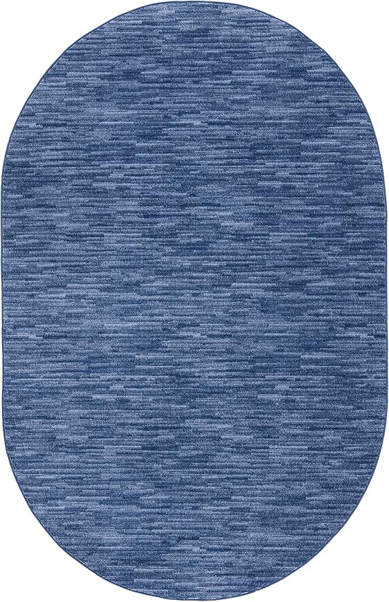 Nourison Essentials Indoor/Outdoor Navy Blue 6' x 9'Oval Area Rug, Easy Cleaning, Non Shedding, Bed Room, Living Room, Dining Room, Backyard, Deck, Patio (6x9 Oval)