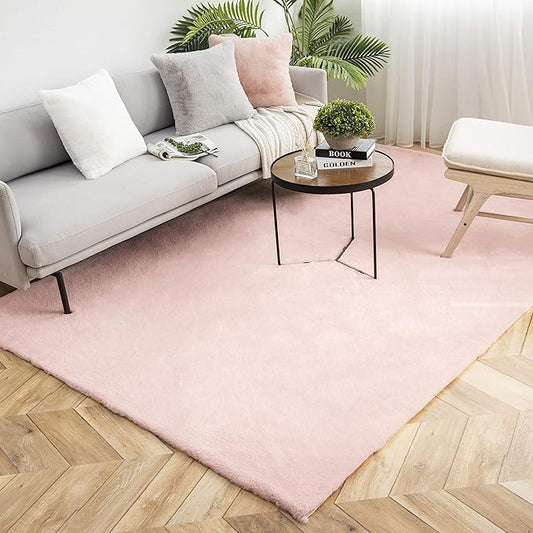 Ashler Faux Fur Rug, Ultra Soft Faux Rabbit Fur, Pink Area Rugs, 6 x 9 Feet Rectangle, Machine Washable Nursery Decor Throw Rugs for Bedroom, Kids Room, Living Room