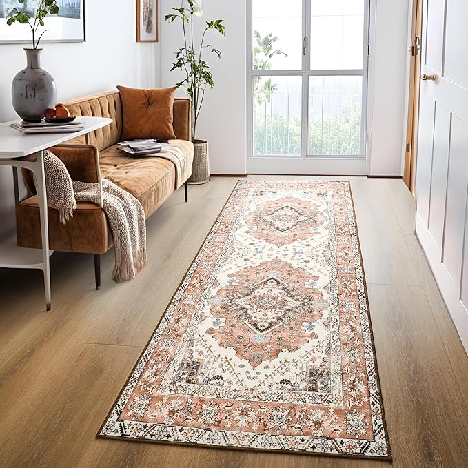 Noahas Orange Hallway Runner Rug 2x6,Vintage Machine Washable Kitchen Runner Area Rugs with Rubber Backing Non Slip Print Carpet for Hallways,Entryway,Laundry Room,Bathroom,Home Decor
