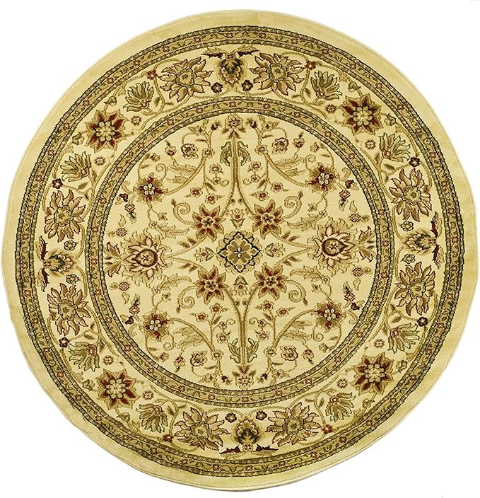 SAFAVIEH Lyndhurst Collection 5'3" Round Ivory / Ivory LNH212L Traditional Oriental Non-Shedding Dining Room Entryway Foyer Living Room Bedroom Area Rug