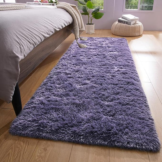 YJ.GWL Fluffy Runner Rugs for Bedroom Living Room Soft Shag Rug 2x6 Feet, Grey-Purple Plush Carpet Non Slip for Nursery Dorm, Fuzzy Bedside Rug for Kids Boys Room Home Decor