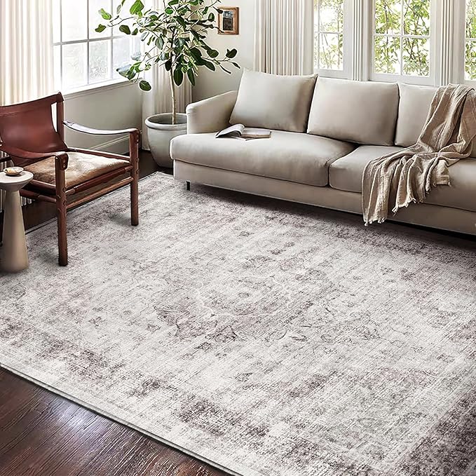 Washable Area Rug 10'x14' Floral red Boho Design Non-Shedding Easy Care Ideal for High Traffic Areas in Living Room Bedroom Office Coffee Table Kitchen Large Carpet