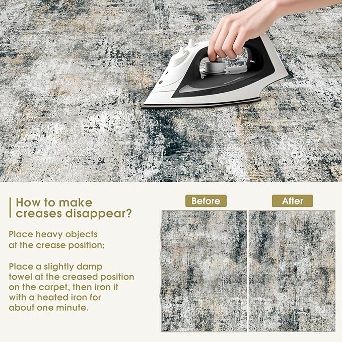 10x14 Area Rugs Living Room Rugs: Large Washable Rug with Anti-Slip Backing Non-Shedding Stain-Resistant Soft Abstract Carpet for Bedroom Dining Room Nursery Home Office Black Grey Brown