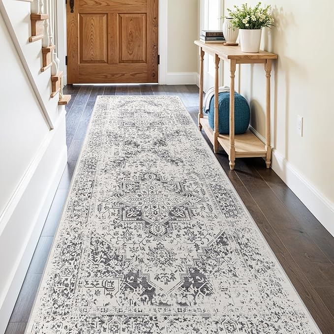 3x10 Hallway Washable Runner Rug: Machine Washable Kitchen Laundry Runner Vintage Non Slip Low-Pile Entryway Living Room Floor Mat Stain Resistance Indoor Floor Carpet for Entrance Living Room，Bridge