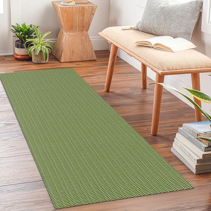 KOZYFLY Washable Runner Rug 2x5 Ft Runners for Hallways Rubber Backed Throw Rug, Braided Cotton Entryway Runner Indoor, Carpet Runners for Hallway Kitchen Entryway Bedroom, Green