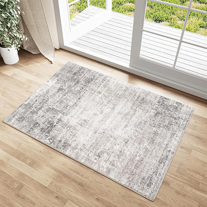 2x3 Entry Rug Machine Washable Small Area Rug Grey Rugs Entrance Door Mat Abstract Low Pile Carpet Kitchen Bedroom Office Non Slip