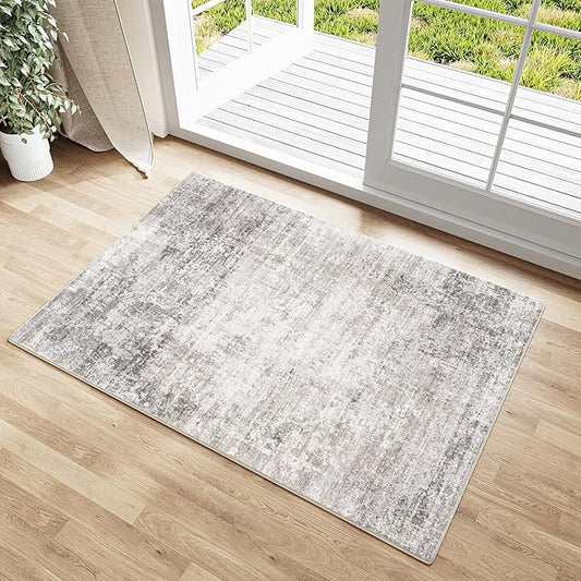 2x3 Entry Rug Machine Washable Small Area Rug Grey Rugs Entrance Door Mat Abstract Low Pile Carpet Kitchen Bedroom Office Non Slip