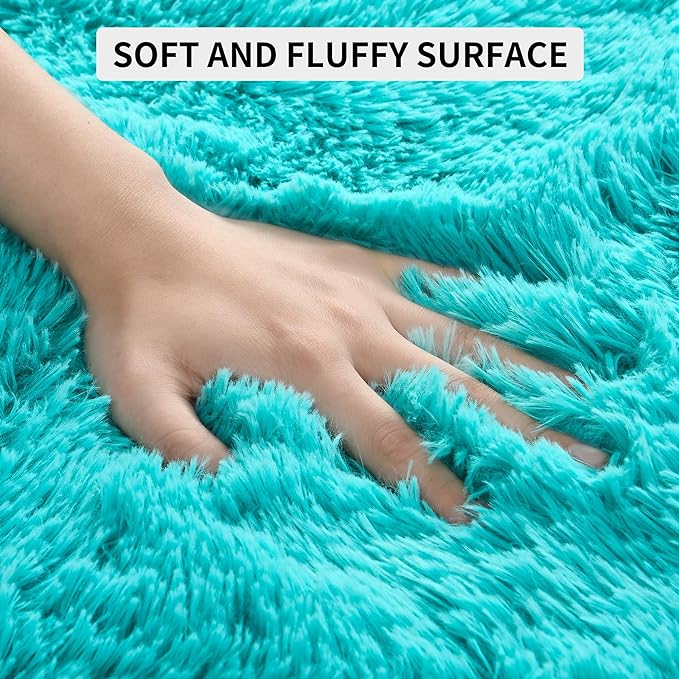 Tepook Super Soft Fluffy Rug for Bedroom, Modern Shaggy Rug Fuzzy Kids Rug for Living Room, Plush Indoor Nursery Home Decor Rug with Non-Slip Bottom, Teal Blue, 6 X 9 Feet