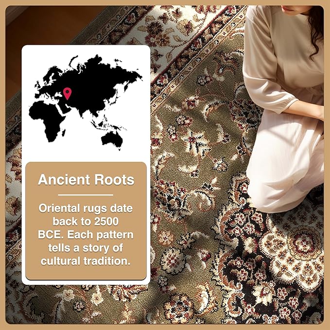 Well Woven Barclay Collection Medallion Kashan Green 4 ft Round Rug - for Entryways, Small Bedrooms, Living Rooms