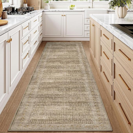 Brown 2x6 Area Rug Runners for Hallways Washable Vintage Distressed Carpet Low Pile Non Slip Indoor Retro Soft Long Accent Rug Bedroom Kitchen Bathroom Laundry Dining Living Room