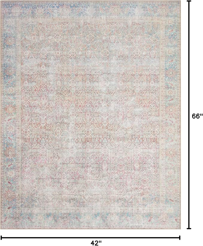 Loloi II Wynter Collection WYN-04 Red/Teal 3'-6" x 5'-6", .13" Thick, Accent Rug, Soft, Durable, Printed, Vintage Inspired, Low Pile, Non-Shedding, Easy Clean, Living Room Rug